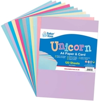 Unicorn A4 Card & Paper Value Pack (Pack of 120) Paper & Card 8 assorted colours - Peppermint,  Cornflower,  Pink,  Lavender,  Lemon,  Silver,  Teal & Dark Pink