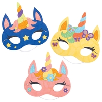 Unicorn Colour-in Masks (Pack of 8) Decoration Craft Kits,  4 Assorted Designs,  19cm Wide,  Elastic Cord Included