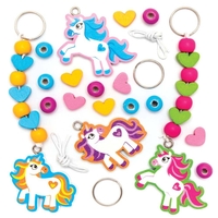 Unicorn Keyring & Bag Dangler Kits (Pack of 4) Craft Kits For Kids 6 assorted bead colours - Green,  Orange,  Pink,  Light Pink,  Blue & Purple