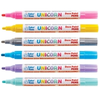 Unicorn Multi-Purpose Deco Paint Pens (Pack of 6) Art Supplies,  Art Materials 6 assorted colours - Light Blue,  Yellow,  Light Pink,  Silver,  Lavender & Peppermint