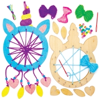 Unicorn Wooden Dreamcatcher Kits (Pack of 4) Decoration Craft Kits 4 assorted wool colours - Purple,  Green,  Blue & Pink
