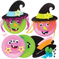 Wicked Witch Plate Decoration Kits (Pack of 4) Halloween Crafts 2 plate colours - Green & Purple