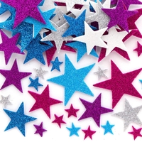 Winter Glitter Star Foam Stickers (Pack of 195) Christmas Craft Supplies 6 assorted colours - Pink,  Purple,  Light Blue,  Dark Blue,  White & Silver