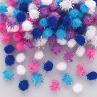 Winter Self-Adhesive Glitter Pom Poms (Pack of 150) Christmas Craft Supplies 6 assorted winter colours - White,  Light Blue,  Dark Blue,  Violet,  Pink & Silver