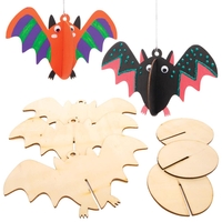 Wooden 3D Bat Decorations (Pack of 6) Halloween Crafts