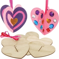 Wooden 3D Hearts (Pack of 6) Art Craft Kits 3 assorted ribbon colours - Red,  Pink & Purple