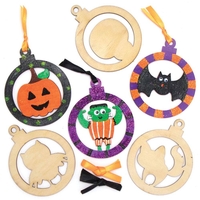 Wooden Halloween Decorations (Pack of 10) Halloween Crafts 2 ribbon colours - Black & Orange
