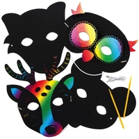 Woodland Animal Scratch Art Face Masks (Pack of 8) Decorate & Personalise,  Tools Included,  Craft Kits