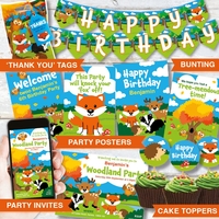 Woodland Animals Editable Printables Party Bundle (Download)