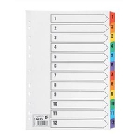 Office Index 1-12 Multipunched Mylar-reinforced Multicolour-Tabs