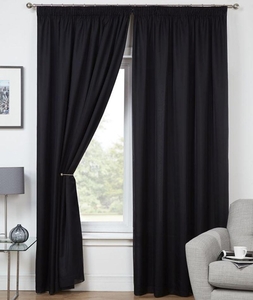 Evie Ready Made Lined Voile Curtains Black