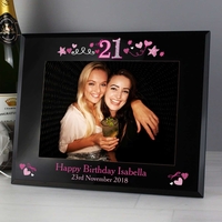 21st Birthday Black Glass 5x7 Photo Frame