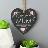 Abstract Rose Printed Slate Heart Decoration