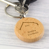 Aries Zodiac Star Sign Wooden Keyring (March 21st-April 19th)