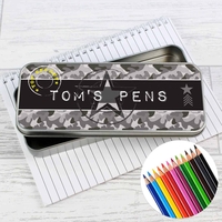 Army Camo Pencil Tin with Pencil Crayons