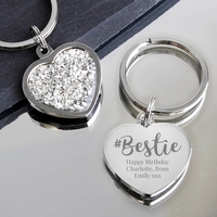 Bestie Diamante Heart Keyring