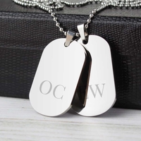 Big Initials Stainless Steel Double Dog Tag Necklace