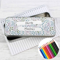 Botanical Pencil Tin with Pencil Crayons