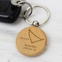 Capricorn Zodiac Star Sign Wooden Keyring (December 22nd - 19th January)
