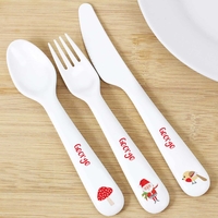 Christmas Toadstool Santa 3 Piece Plastic Cutlery Set