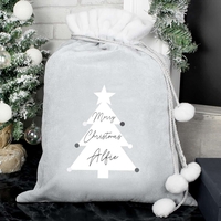 Christmas Tree Luxury Silver Grey Pom Pom Sack