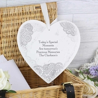 Dainty Lace Large Wooden Heart Decoration
