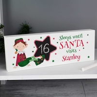 Elf Christmas Chalk Countdown Wooden Block