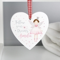 Fairy Princess Wooden Heart Decoration