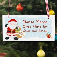 Felt Stitch Santa Stop Here Wooden Sign