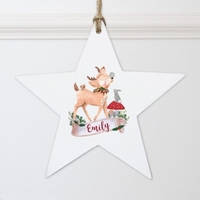 Festive Fawn Wooden Star Decoration