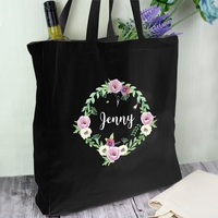 Floral Black Cotton Bag