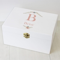 Floral Bouquet White Wooden Keepsake Box