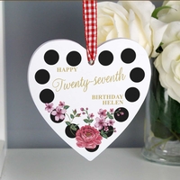 Floral Dot Wooden Heart Decoration