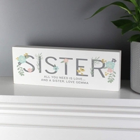 Floral Sister Wooden Block Sign