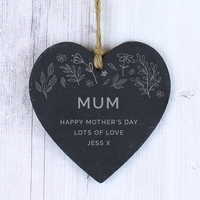 Floral Small Slate Heart Decoration