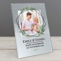 Geo Leaves 4x4 Glitter Glass Photo Frame