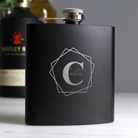 Geometric Initial Black Hip Flask