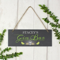 Gin Bar"" Printed Hanging Slate Plaque
