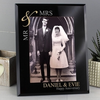 Gold Couples 5x7 Black Glass Photo Frame