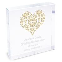 Gold Damask Heart Large Crystal Token