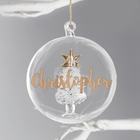 Gold Glitter Name Only Tree Glass Bauble