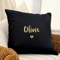 Gold Name Black Cushion Cover