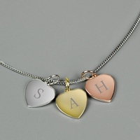 Gold,  Rose Gold and Silver 3 Hearts Necklace