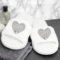 Grey Heart Initials Velour Slippers