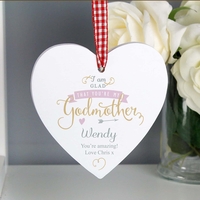 I Am Glad... Godmother Wooden Heart Decoration