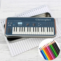 Keyboard Pencil Tin with Pencil Crayons