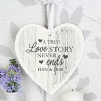 Love Story 22cm Large Wooden Heart Decoration