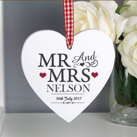 Mr & Mrs Wooden Heart Decoration