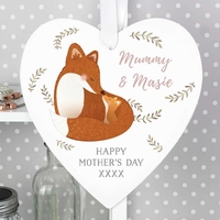 Mummy and Me Fox 22cm Large Wooden Heart Decoration
