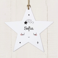 Personalised Baby Moon Wooden Star Decoration